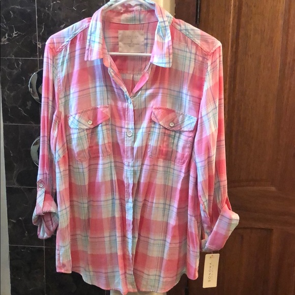 Sonoma Tops - Long sleeve button up shirt with roll up sleeves